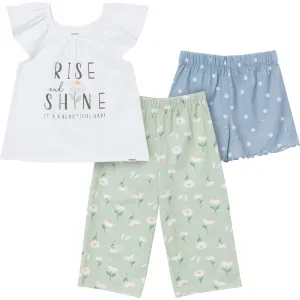 3-Piece Toddler Girls Daises T-Shirt, Shorts & Pants Pajama Set