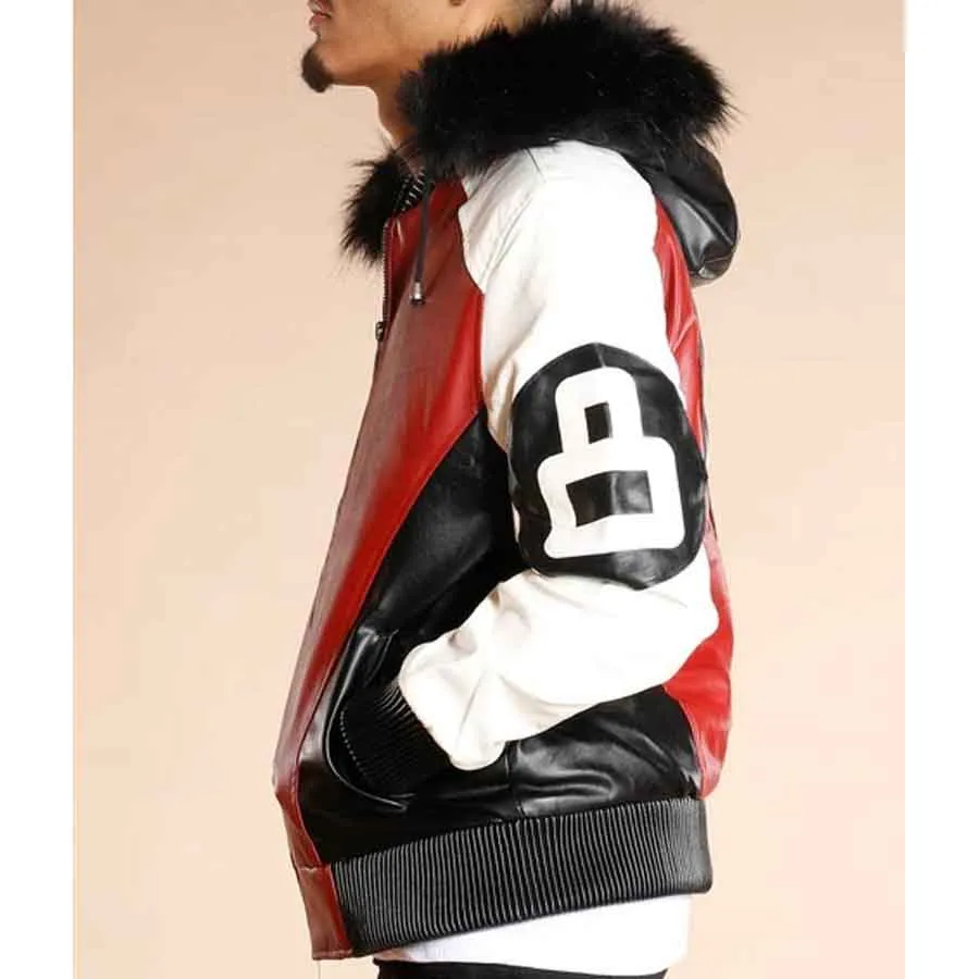 8 Ball Fur Hooded Leather Jacket