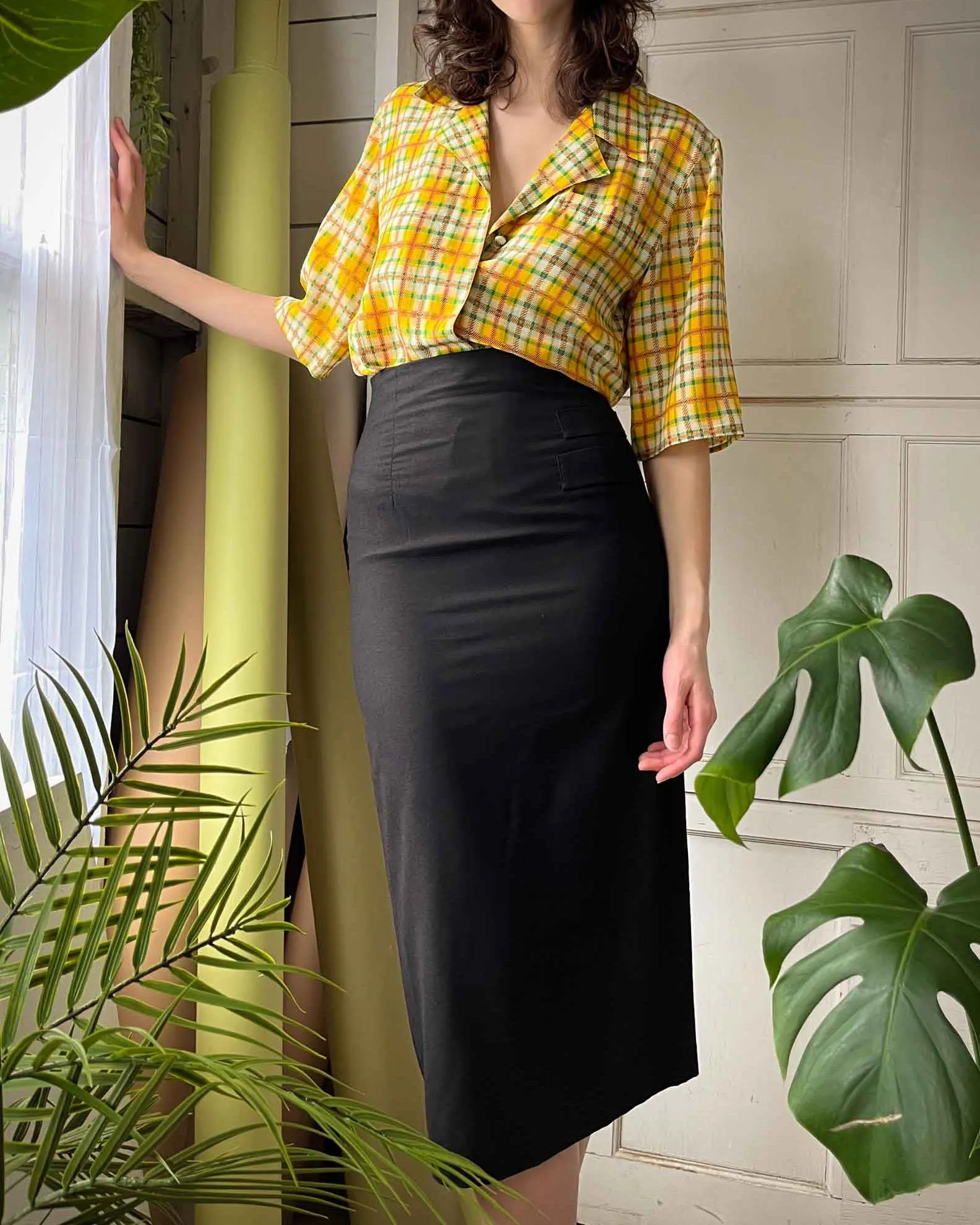 90s Sleek Black Column Skirt | S