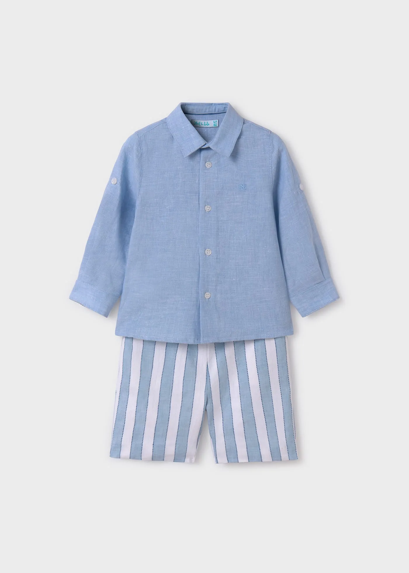 Abel & Lula Linen Shirt & Striped Shorts Set for Boy