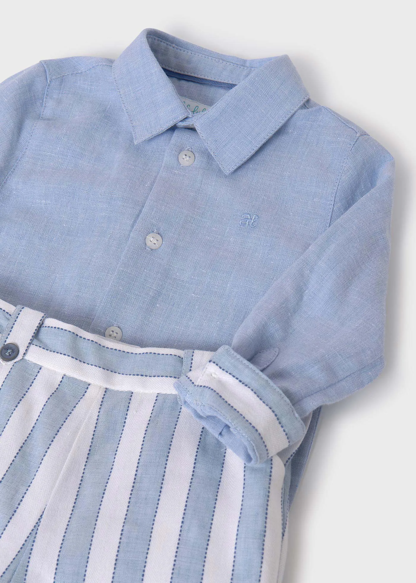 Abel & Lula Linen Shirt & Striped Shorts Set for Boy