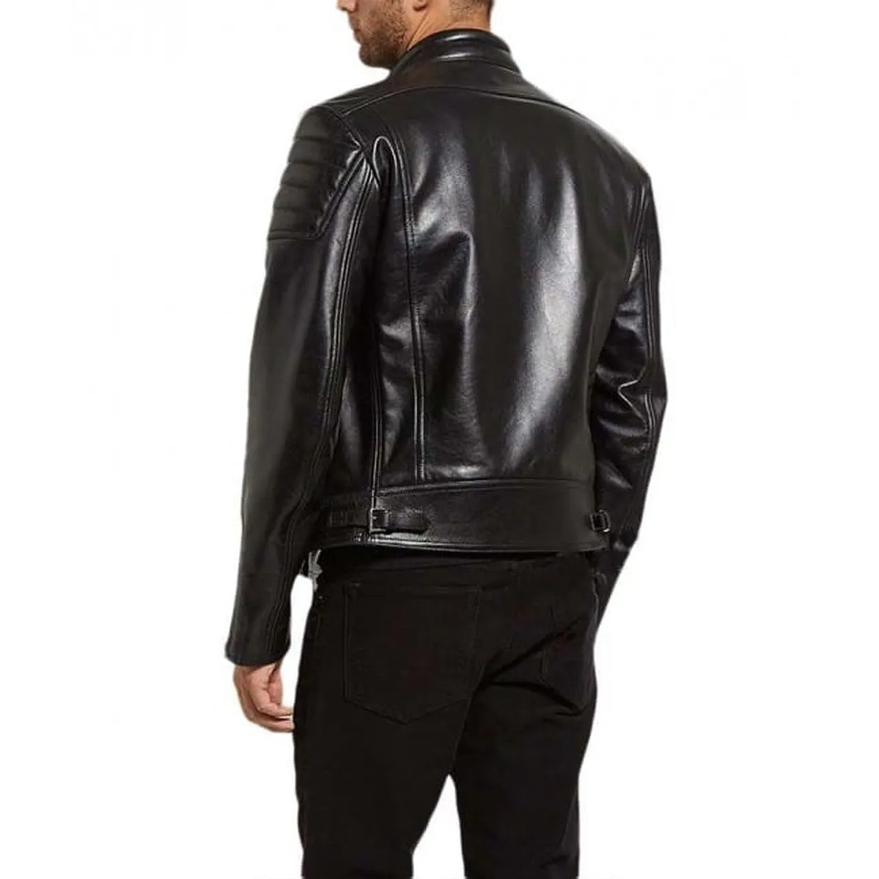 Asymmetrical Genuine Leather Jacket For Men