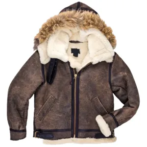 B-3 Hooded Sheepskin Leather Bomber Jacket