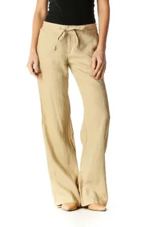 Beige Solid Casual Sweatpants