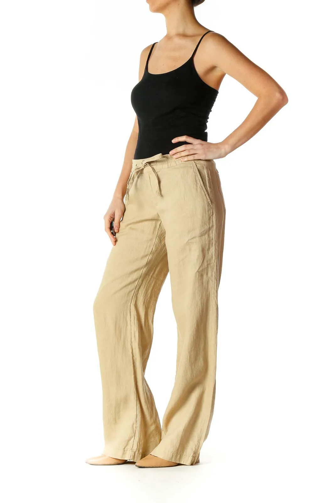 Beige Solid Casual Sweatpants