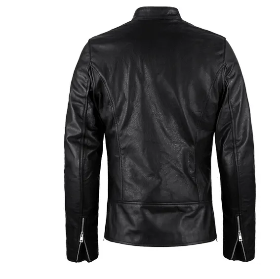 Black Leather Biker Jacket For Men