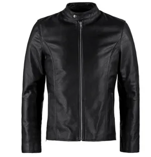 Black Leather Biker Jacket For Men