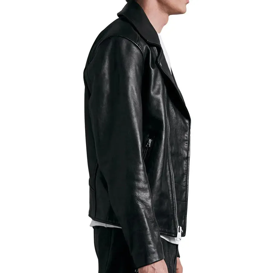 Black Leather Biker Motorcycle Jacket For Men