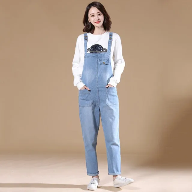 BOoDinerinle Plus Size 8XL Women's Denim Overalls Women Autumn 2019 Fashion Black Wide Leg Pants Women's Loose Casual Jumpsuit