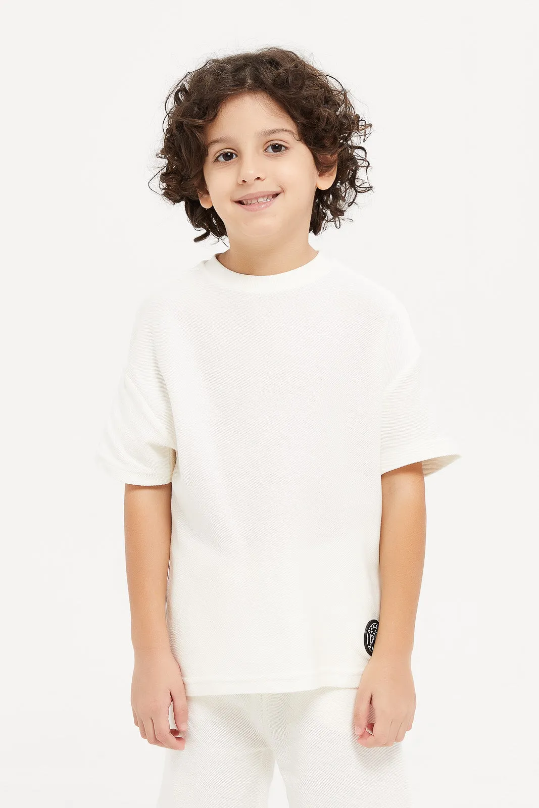 Boys Cream Oversize T-Shirt And Short Set (2 Piece)