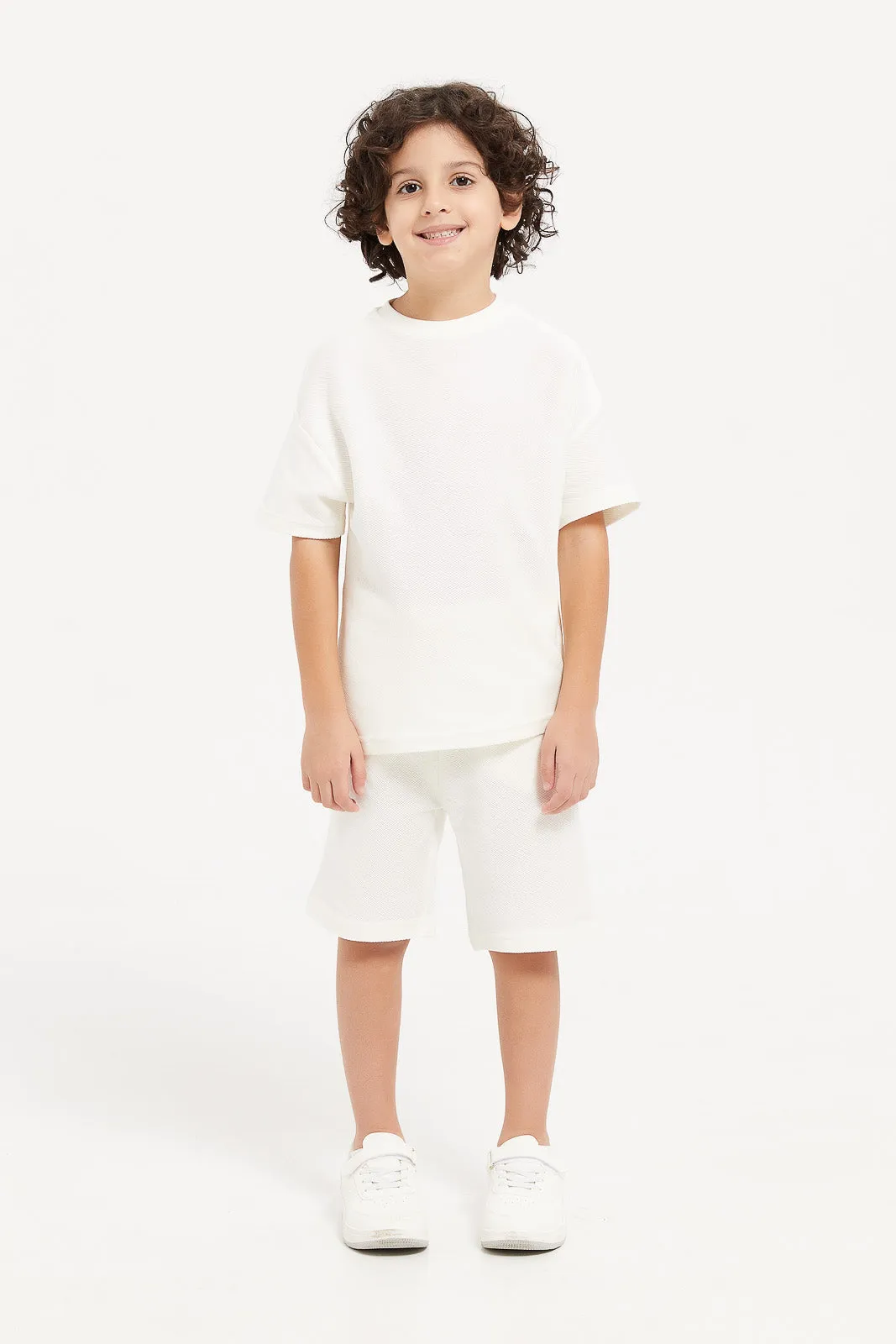 Boys Cream Oversize T-Shirt And Short Set (2 Piece)