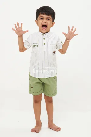 Boys' Dino Striped Shirt & Shorts Set - Green/White