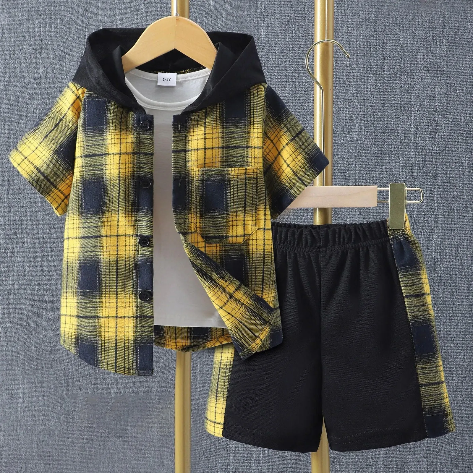 Boys Short Sleeve Hooded Shirt short Kid 2Pcs Outfit*