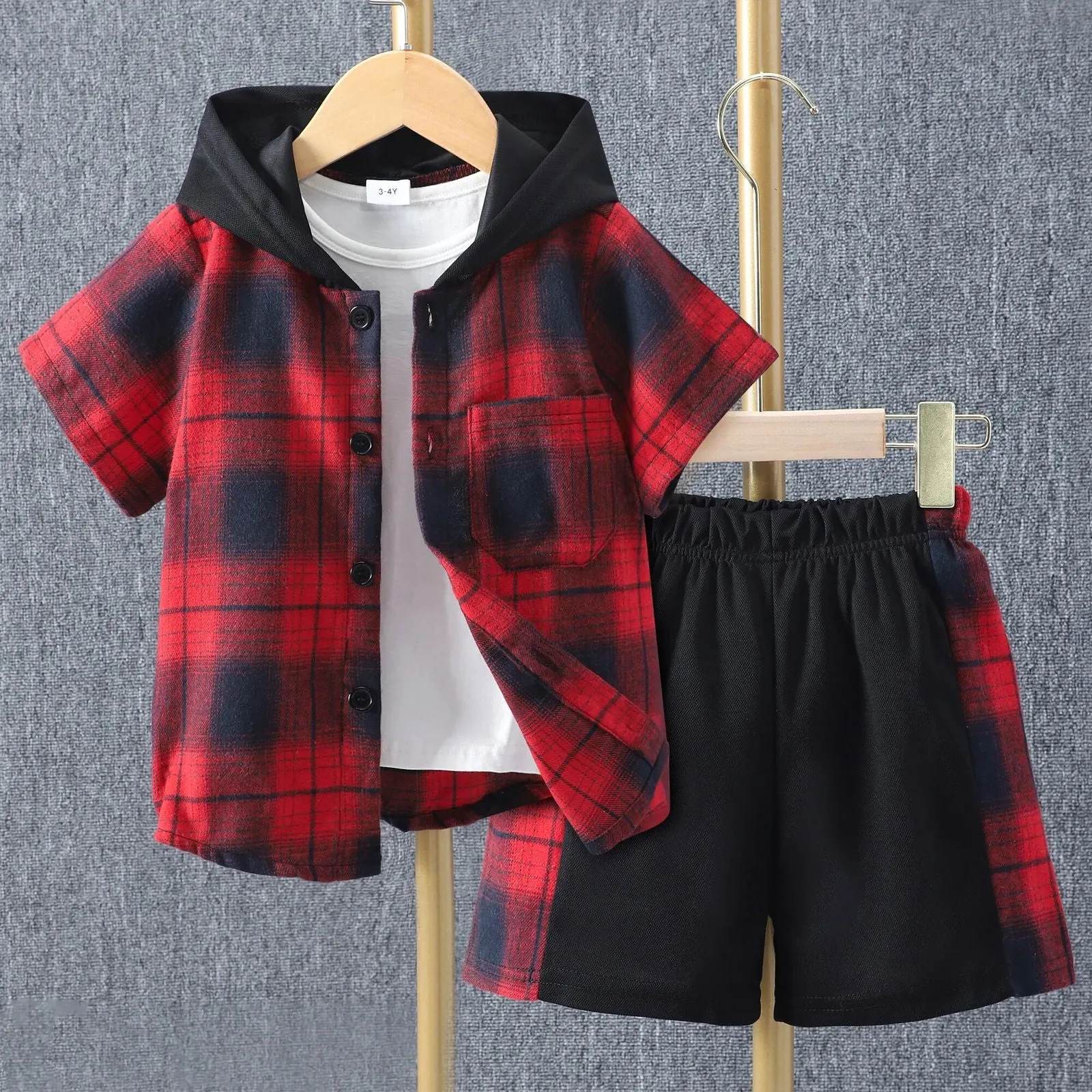 Boys Short Sleeve Hooded Shirt short Kid 2Pcs Outfit*