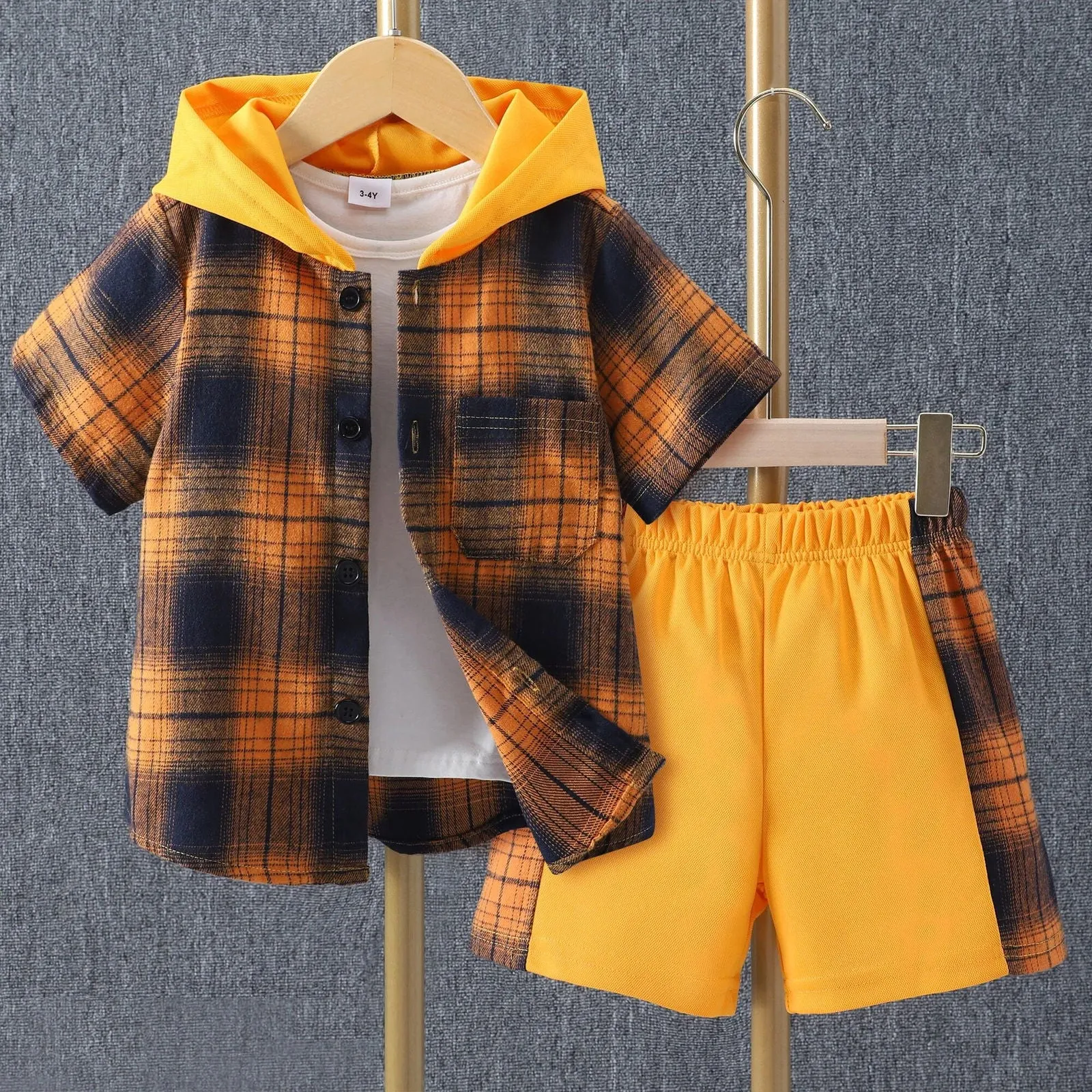 Boys Short Sleeve Hooded Shirt short Kid 2Pcs Outfit*