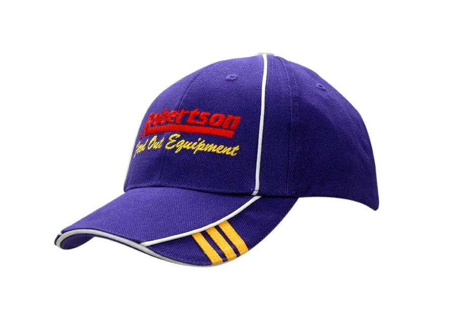 BRUSHED HEAVY COTTON CAP WITH CROWN/PEAK PIPING & EMBROIDERY ON PEAK