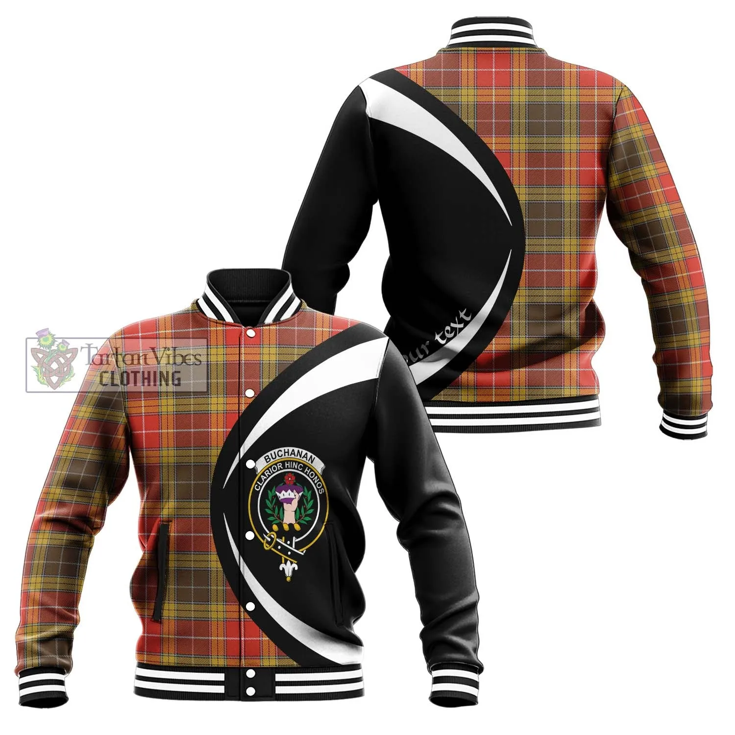 Buchanan Old Set Weathered Tartan Baseball Jacket with Family Crest Circle Style