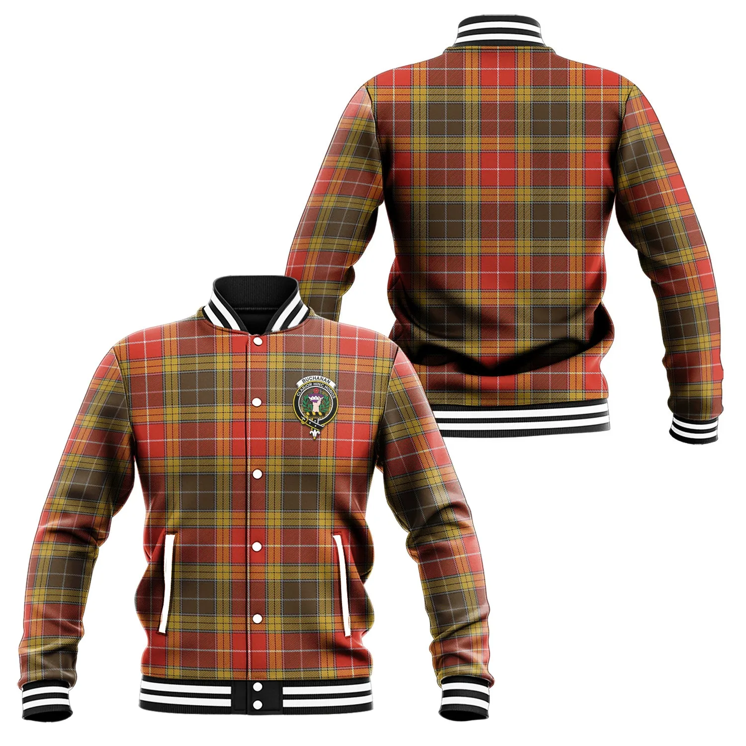 Buchanan Old Set Weathered Tartan Baseball Jacket with Family Crest