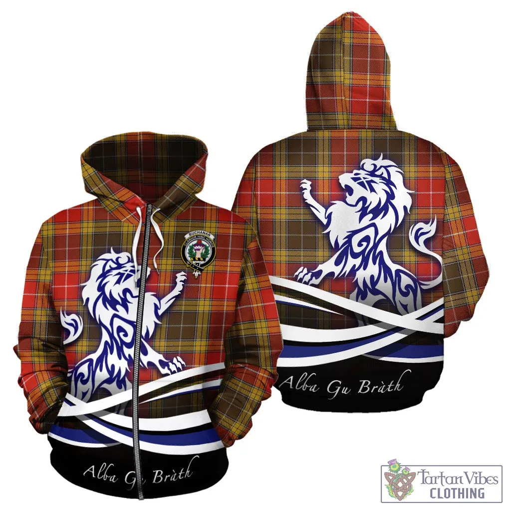 Buchanan Old Set Weathered Tartan Hoodie with Alba Gu Brath Regal Lion Emblem