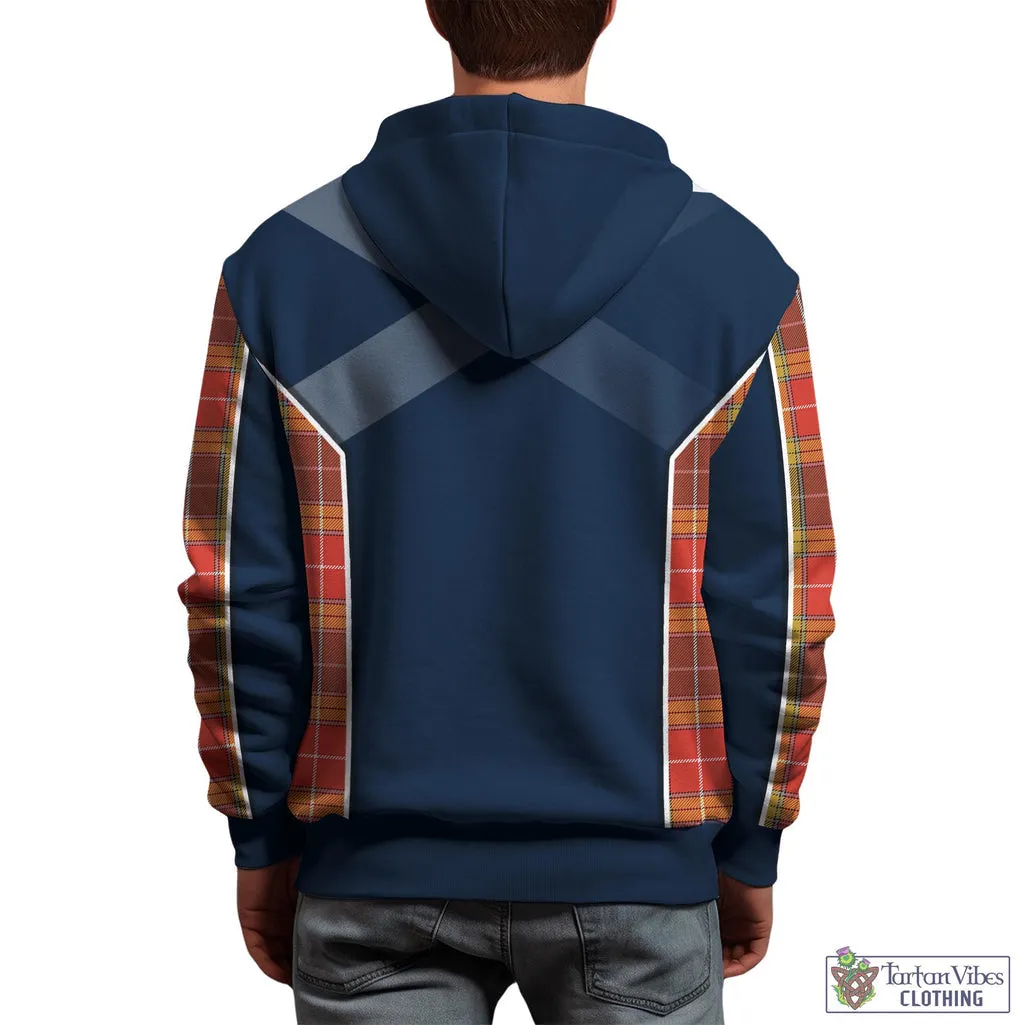 Buchanan Old Set Weathered Tartan Hoodie with Family Crest and Scottish Thistle Vibes Sport Style