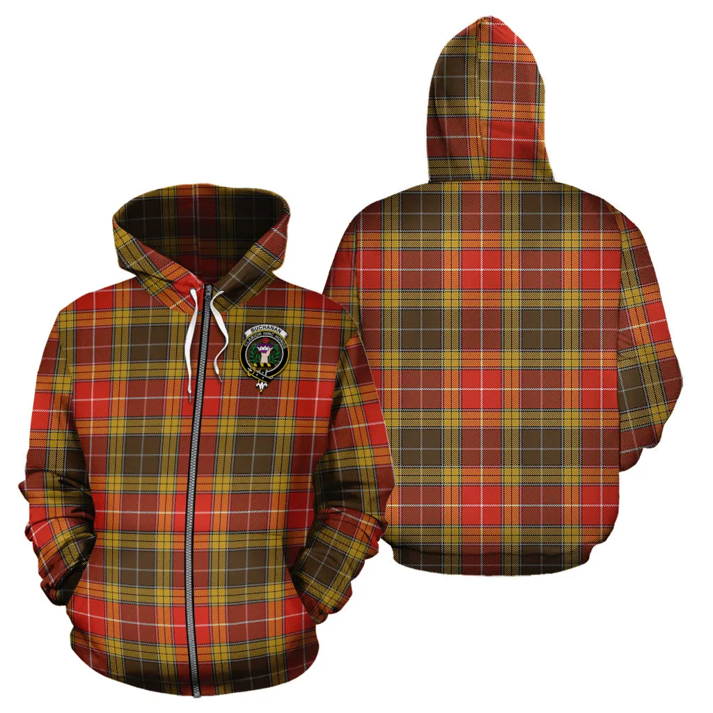 Buchanan Old Set Weathered Tartan Hoodie with Family Crest