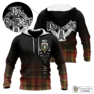 Buchanan Old Set Weathered Tartan Knitted Hoodie Featuring Alba Gu Brath Family Crest Celtic Inspired