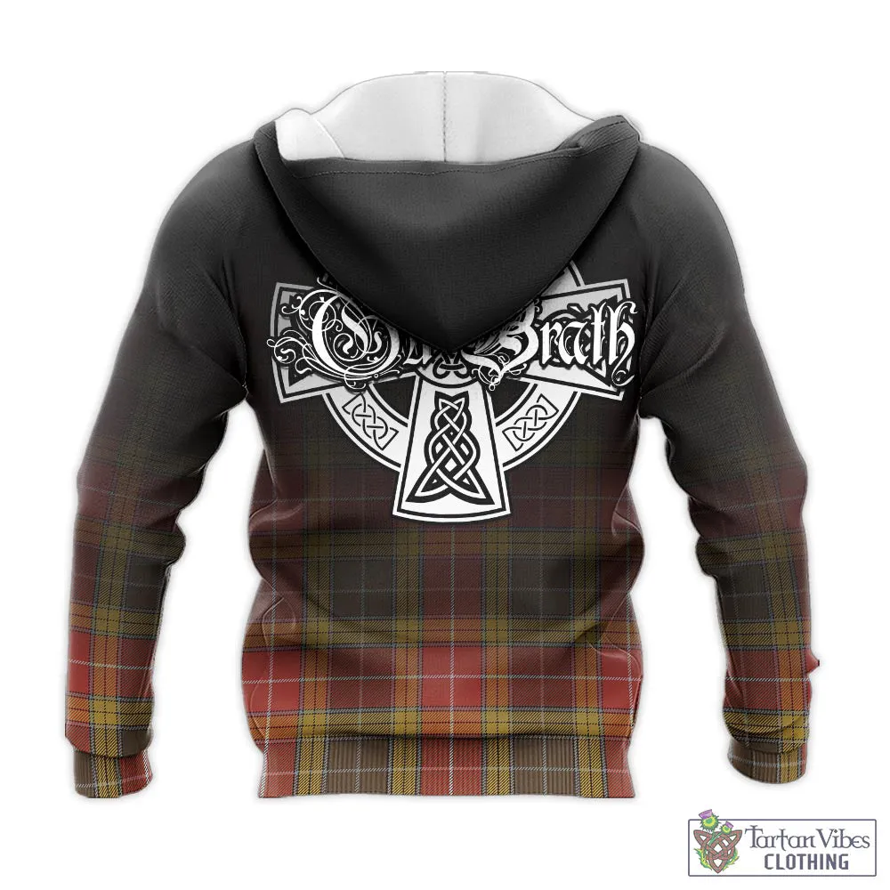 Buchanan Old Set Weathered Tartan Knitted Hoodie Featuring Alba Gu Brath Family Crest Celtic Inspired