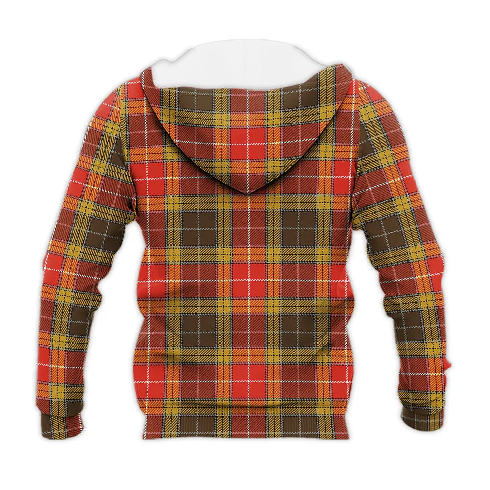 Buchanan Old Set Weathered Tartan Knitted Hoodie with Family Crest