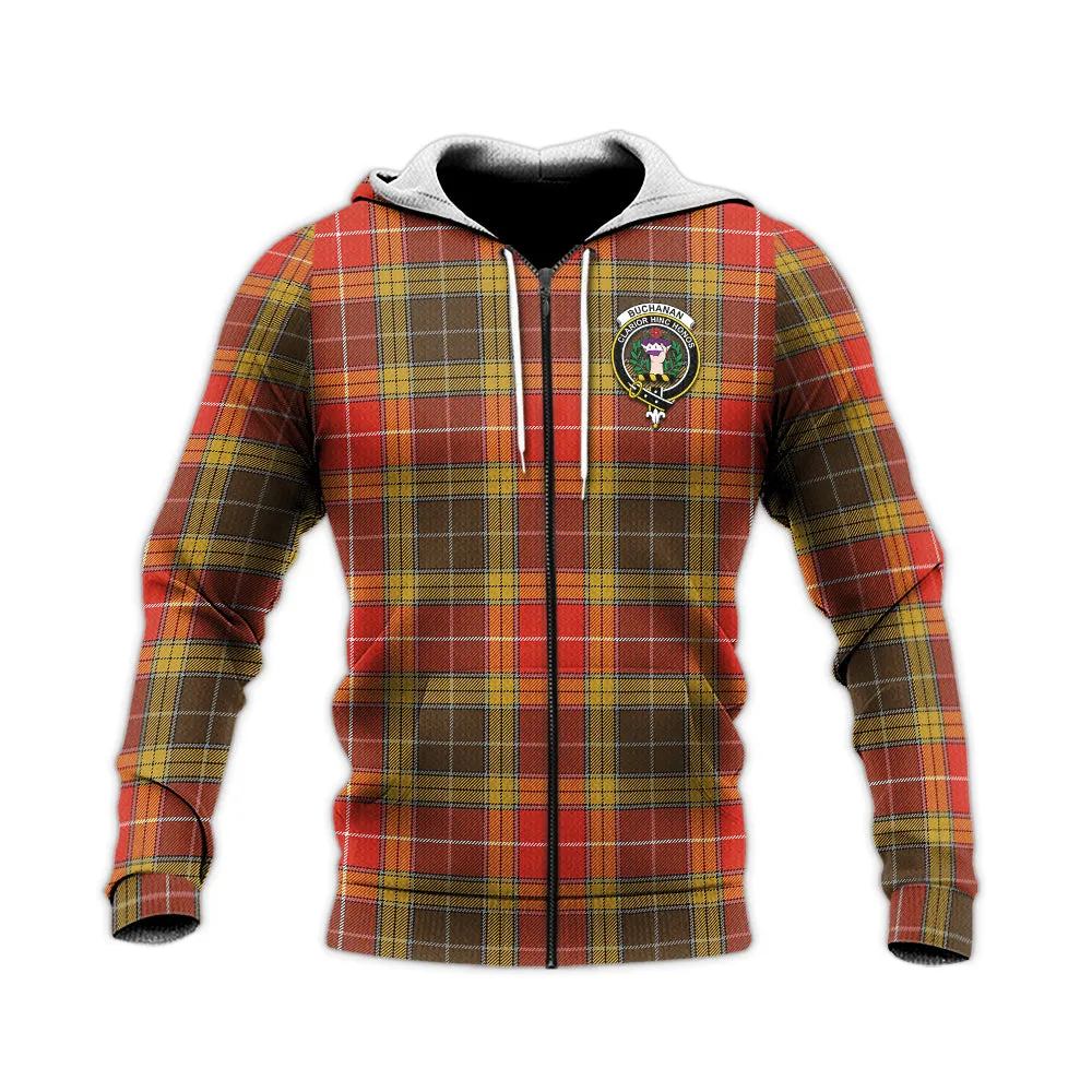 Buchanan Old Set Weathered Tartan Knitted Hoodie with Family Crest