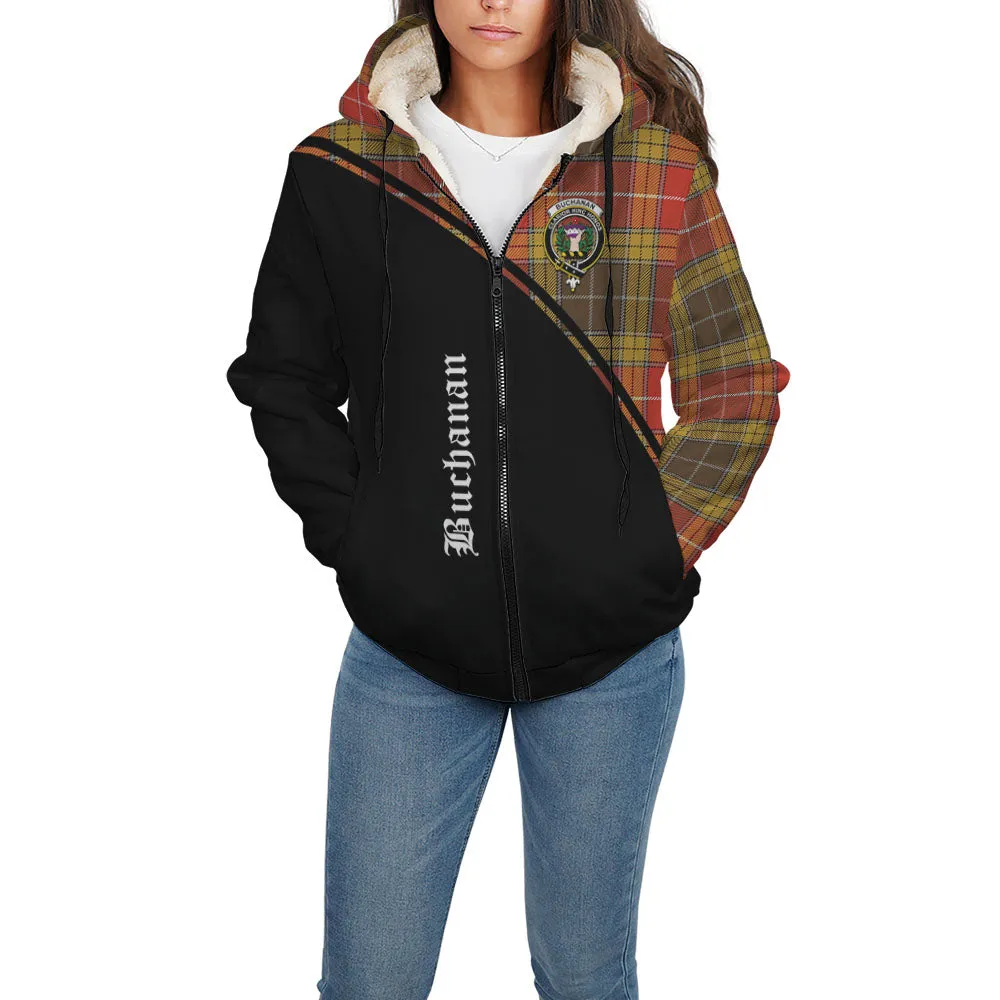 Buchanan Old Set Weathered Tartan Sherpa Hoodie with Family Crest Curve Style