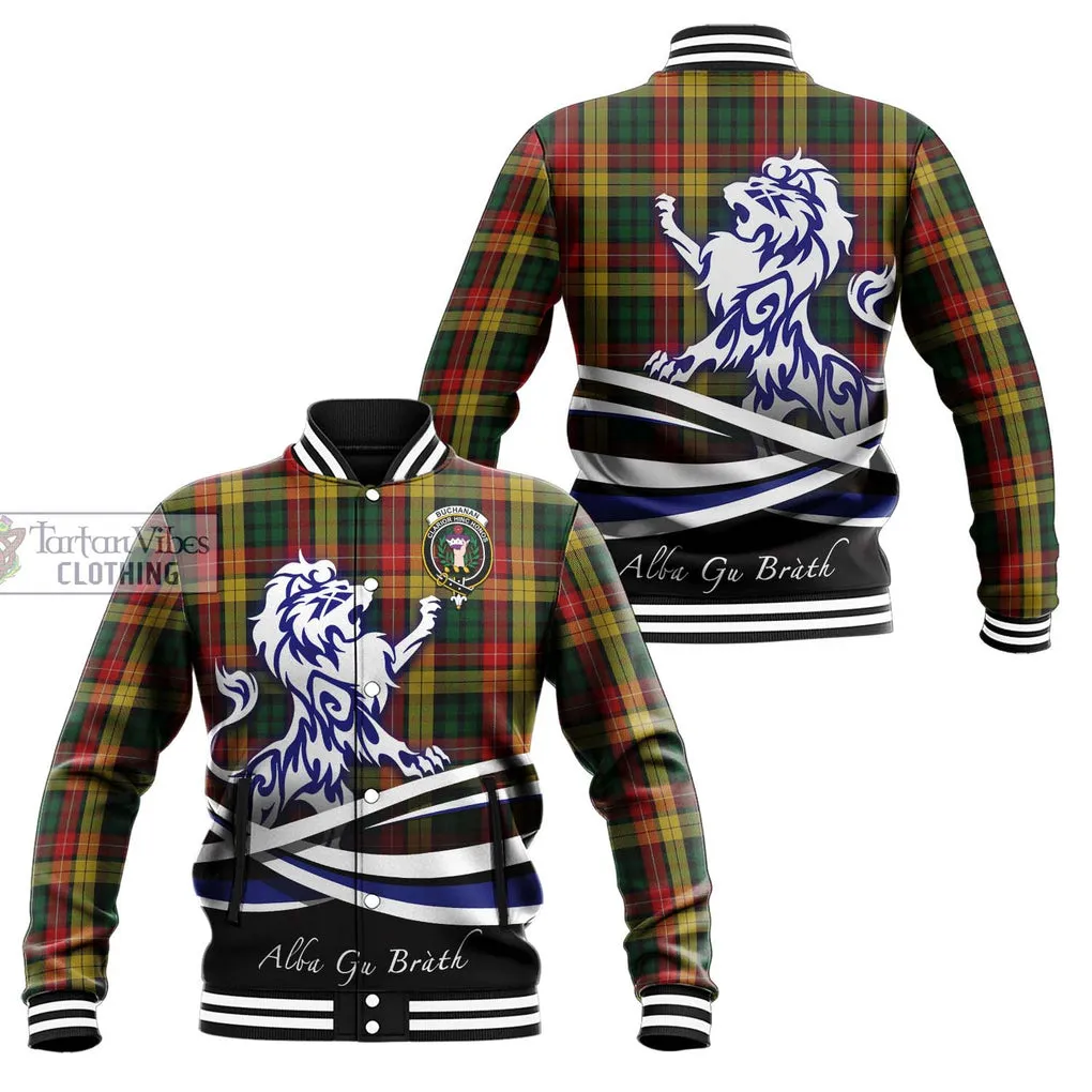 Buchanan Tartan Baseball Jacket with Alba Gu Brath Regal Lion Emblem