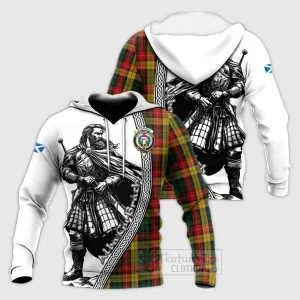 Buchanan Tartan Clan Crest Knitted Hoodie with Highlander Warrior Celtic Style