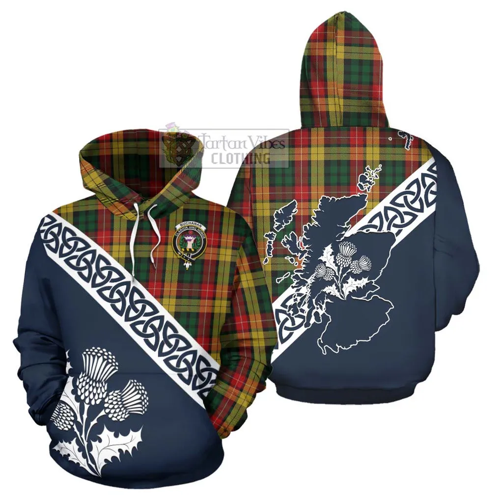 Buchanan Tartan Hoodie Featuring Thistle and Scotland Map