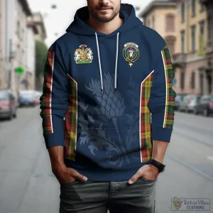 Buchanan Tartan Hoodie with Family Crest and Scottish Thistle Vibes Sport Style