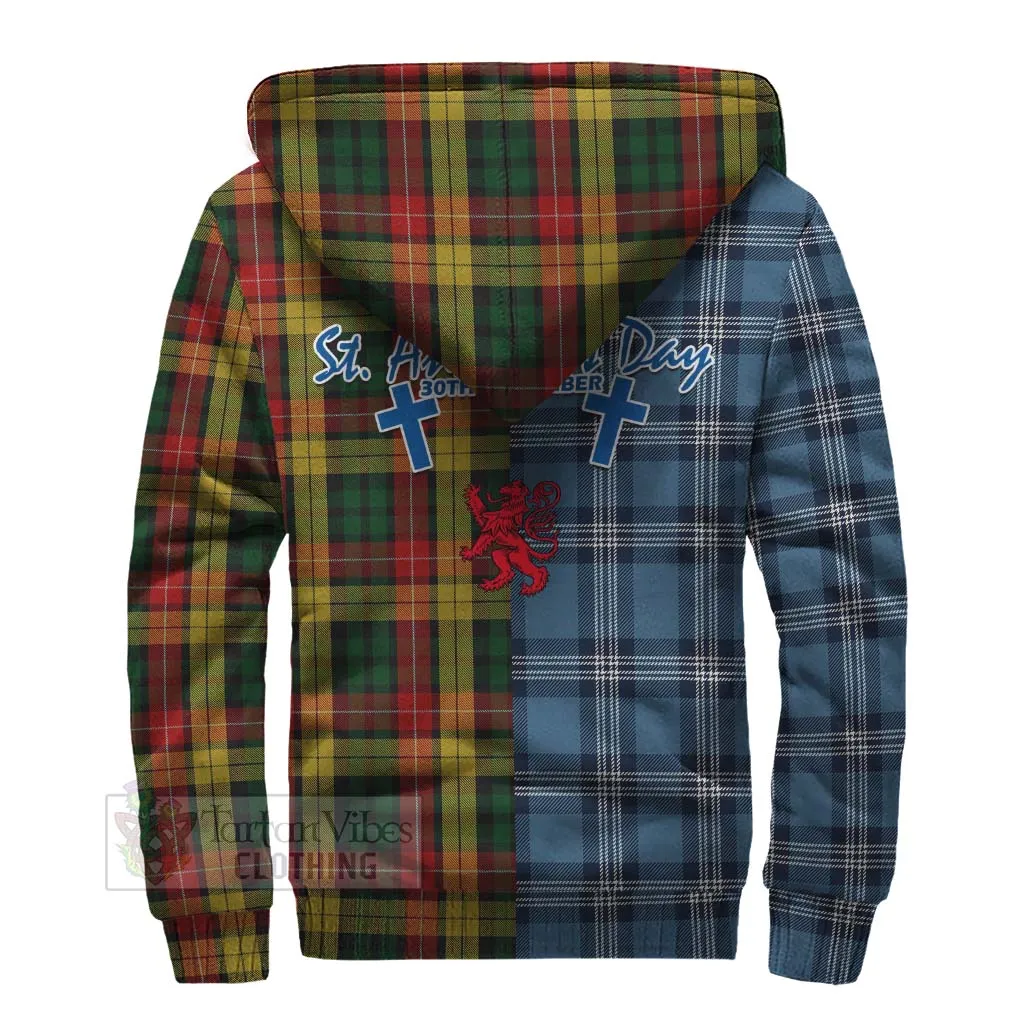 Buchanan Tartan Sherpa Hoodie Happy St. Andrew's Day Half Tartan Style