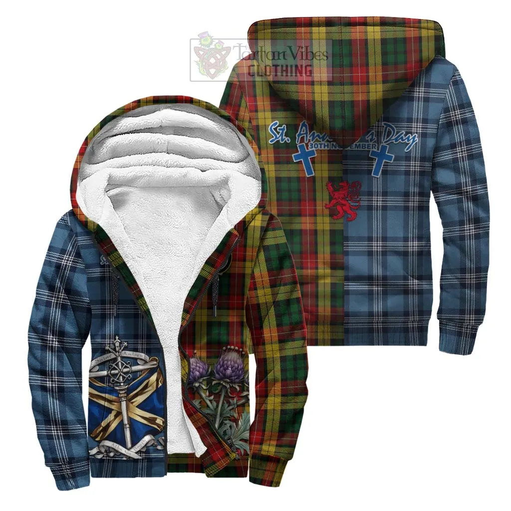 Buchanan Tartan Sherpa Hoodie Happy St. Andrew's Day Half Tartan Style