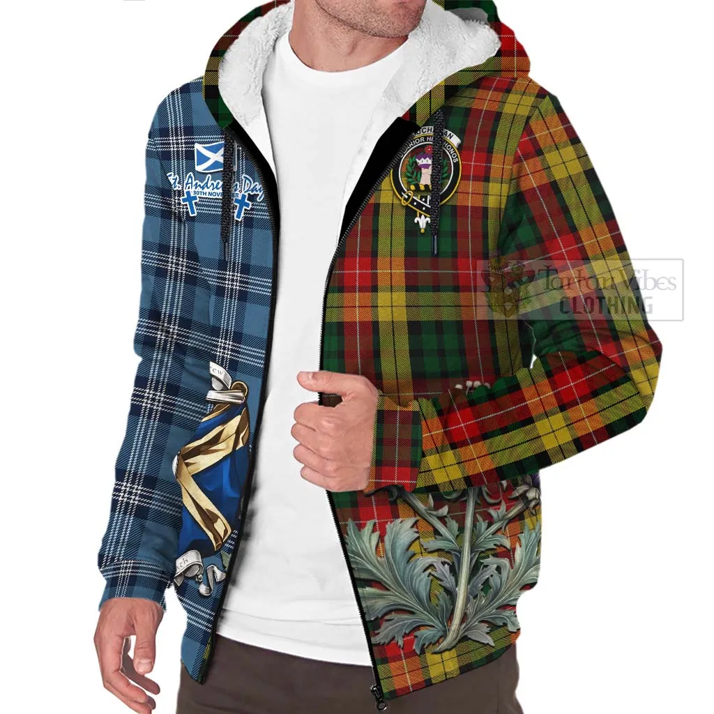 Buchanan Tartan Sherpa Hoodie Happy St. Andrew's Day Half Tartan Style