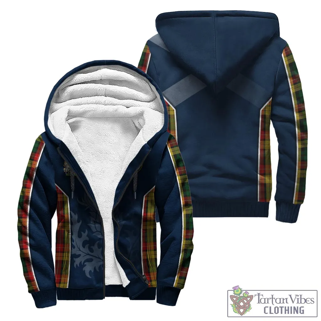 Buchanan Tartan Sherpa Hoodie with Family Crest and Scottish Thistle Vibes Sport Style