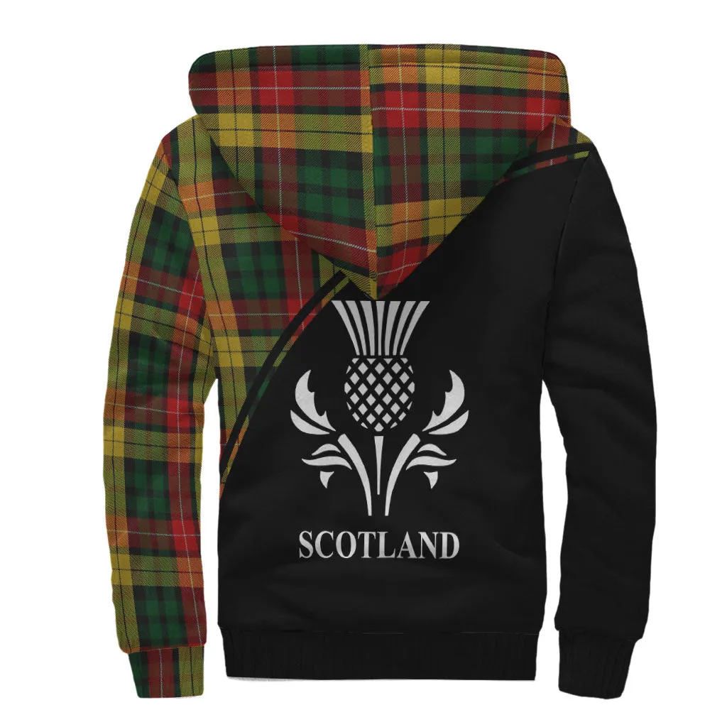 Buchanan Tartan Sherpa Hoodie with Family Crest Curve Style