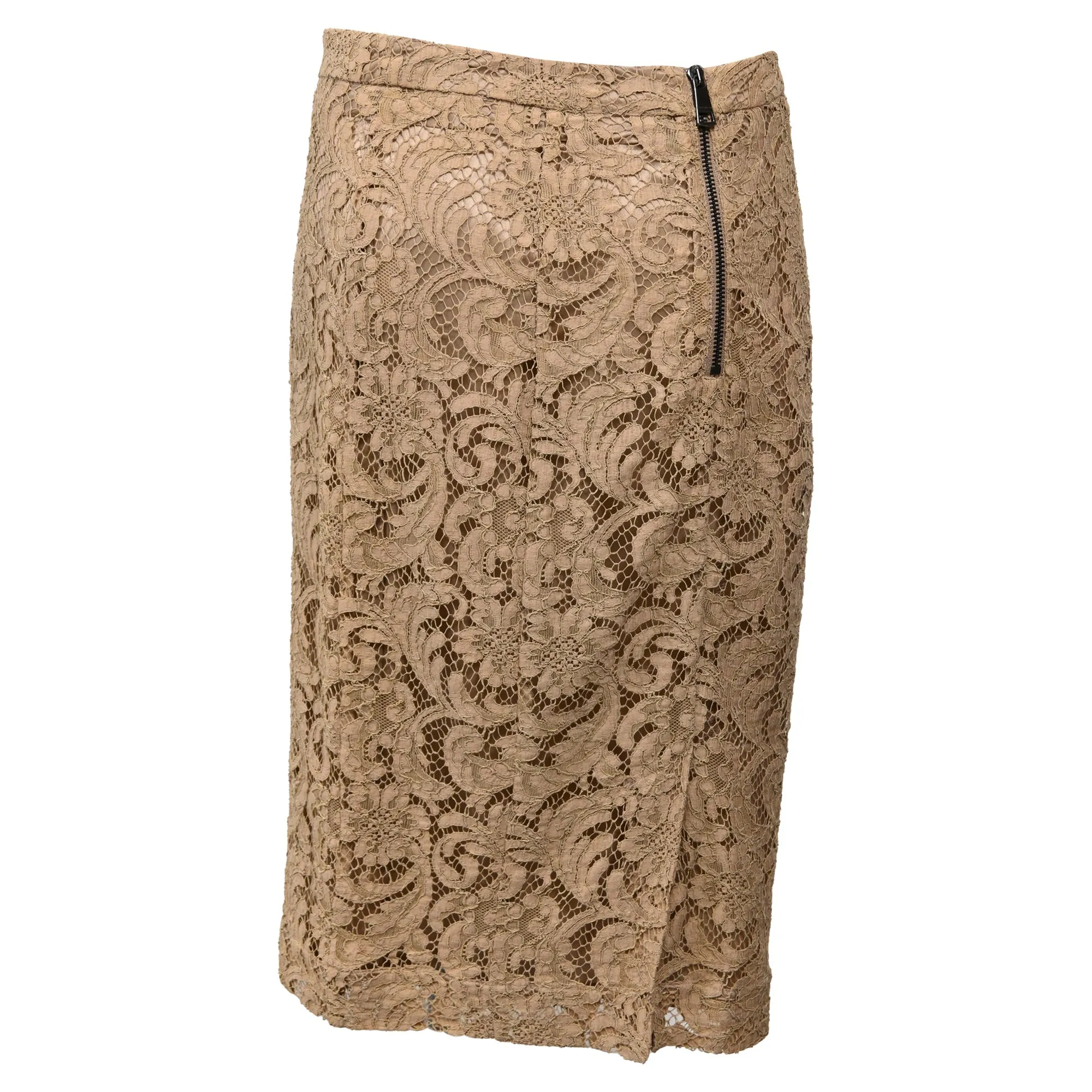 Burberry Lace Midi Pencil Skirt in Brown Polyester