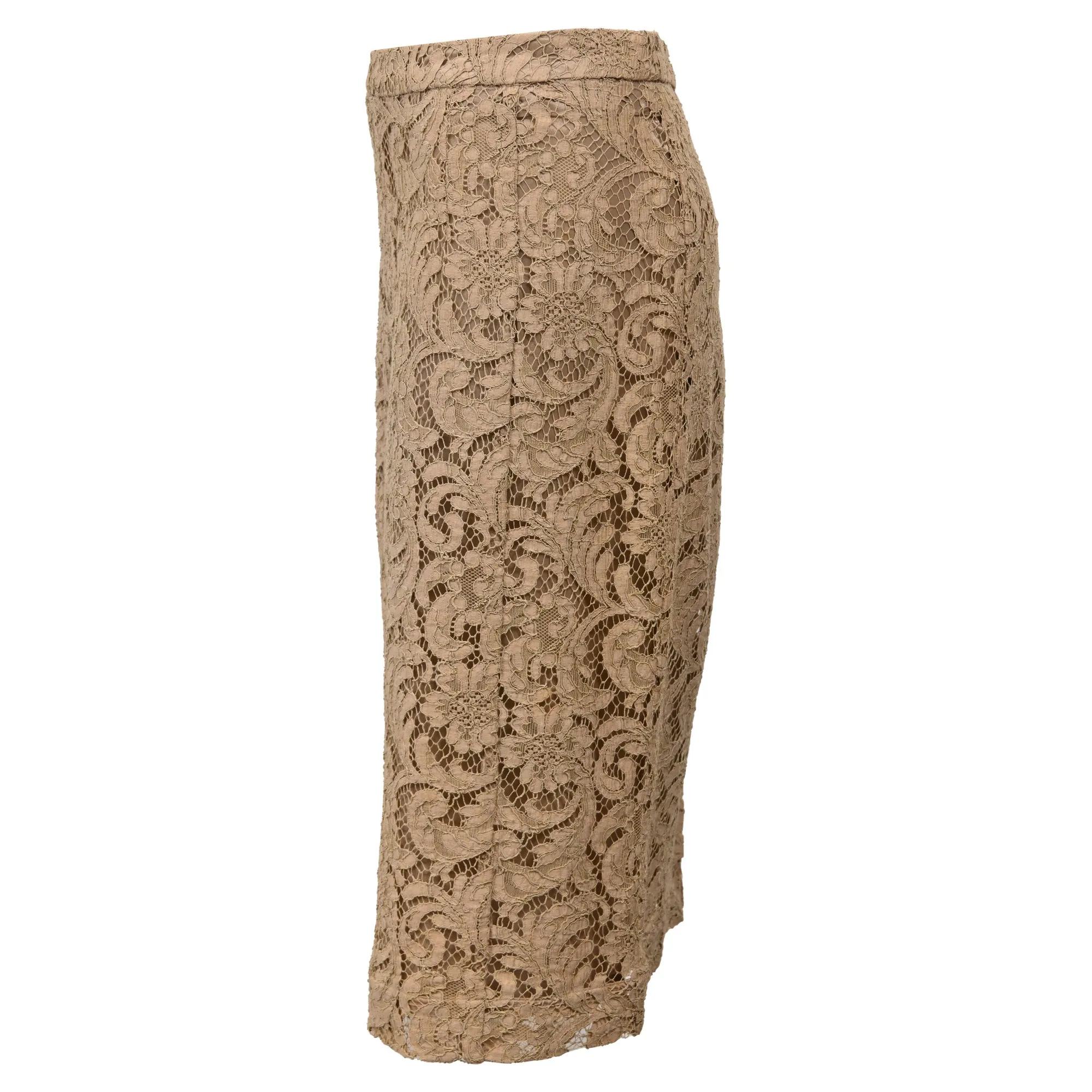 Burberry Lace Midi Pencil Skirt in Brown Polyester