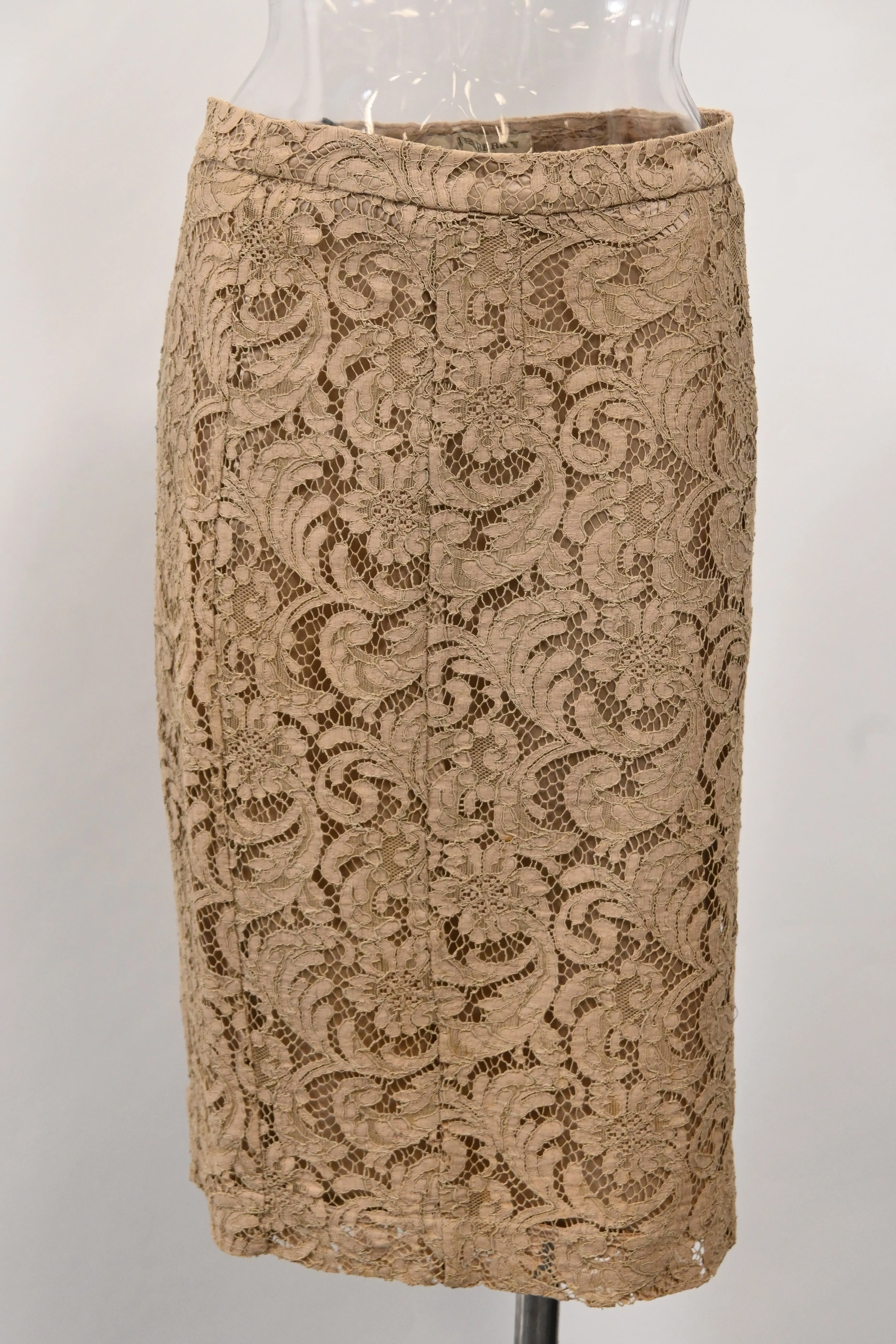 Burberry Lace Midi Pencil Skirt in Brown Polyester