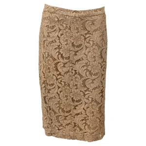 Burberry Lace Midi Pencil Skirt in Brown Polyester