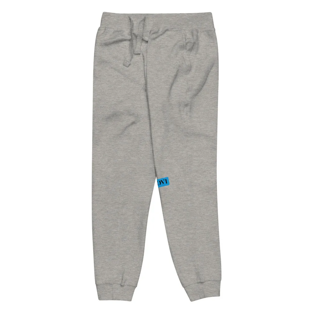 Capital H's Unisex Fleece Sweatpants (Black Hoovi Print) Deep Sky Blue & Black Logo