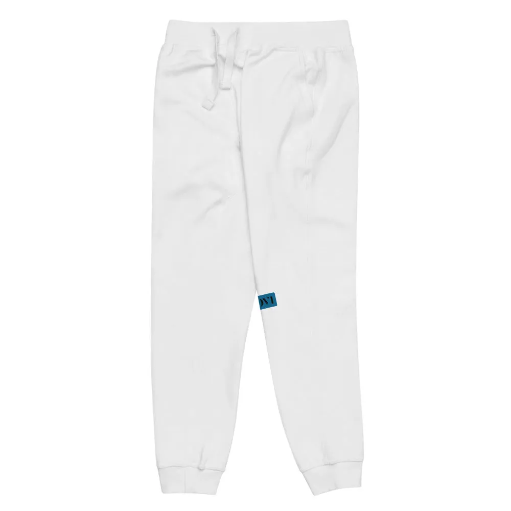 Capital H's Unisex Fleece Sweatpants (Black Hoovi Print) Muted Blue & Muted Red Logo