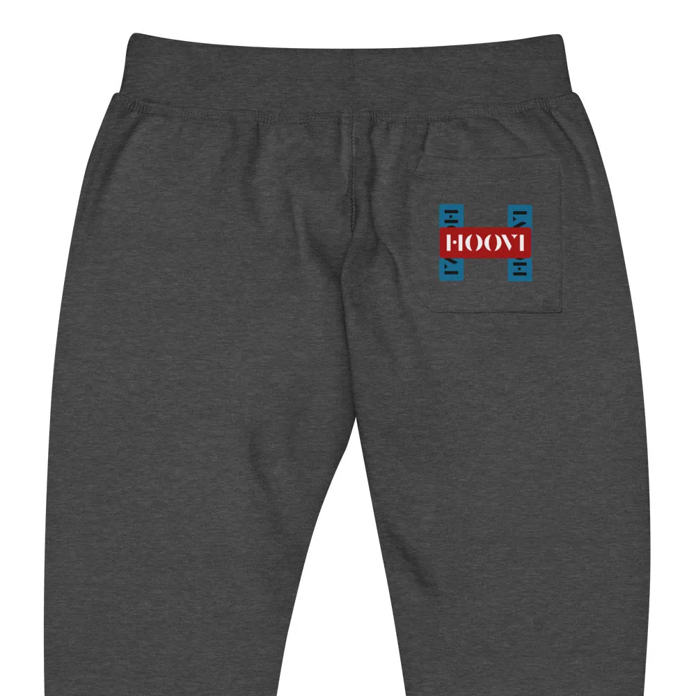 Capital H's Unisex Fleece Sweatpants (Black Hoovi Print) Muted Blue & Muted Red Logo