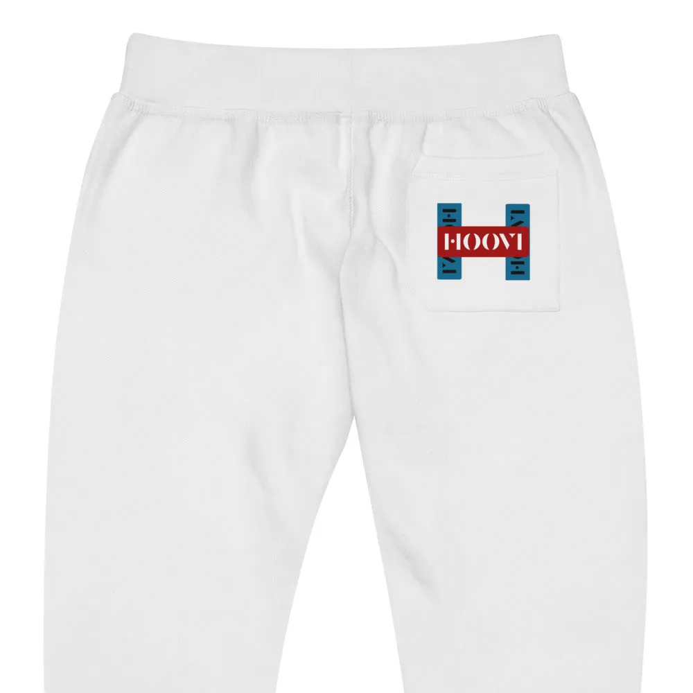 Capital H's Unisex Fleece Sweatpants (Black Hoovi Print) Muted Blue & Muted Red Logo