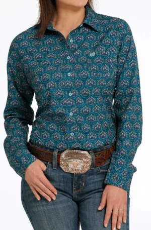 Cinch Women's ArenaFlex Teal Paisley Button Long Sleeve Western Shirt MSW9163017