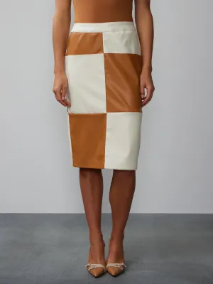 Colorblock Faux Leather Pencil Skirt