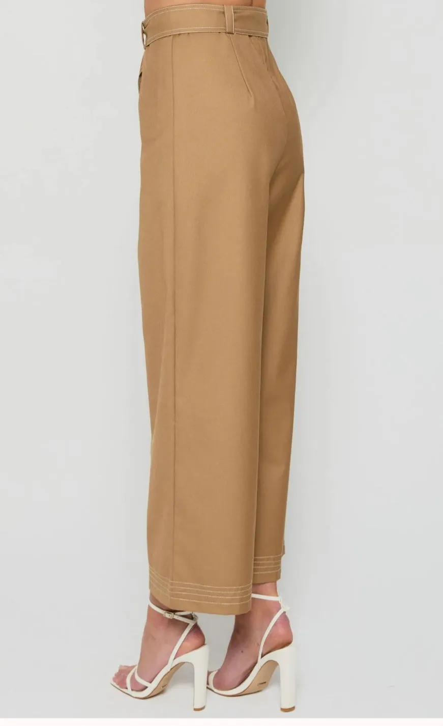 CONTRAST STITCHING WIDE LEG PANTS